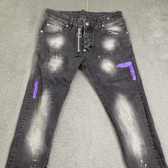 Dsquared2 Jeans Mens 30 Black Distressed Paint Splatter Slim Fit Made in Italy - Picture 2 of 15